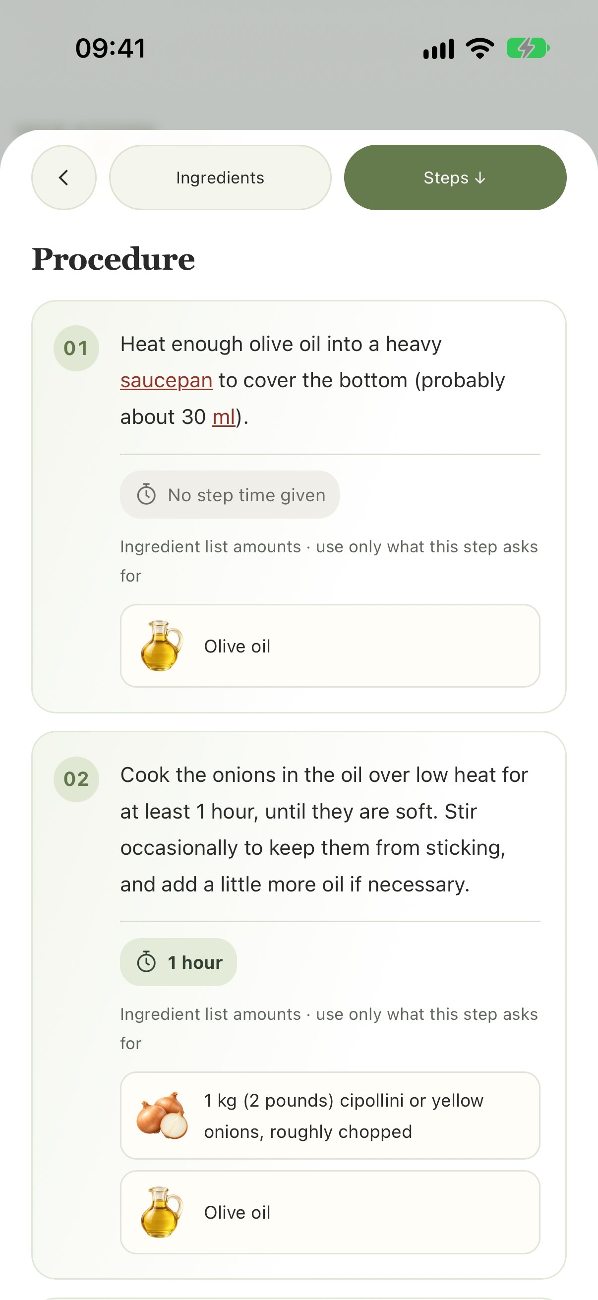 A published recipe in TapChi with numbered cooking steps, original ingredient amounts and matching ingredient illustrations.